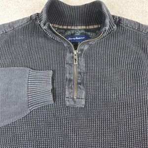 Tommy Bahama Sweater Mens 3XL Gray Waffle Knit 1/4 Zip Mock Neck Cotton